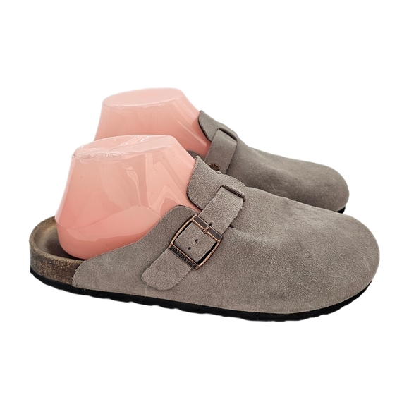Birkenstock Boston Soft Footbed Suede Leather Clogs Taupe Size 39 (US 8-8.5) - Picture 1 of 12